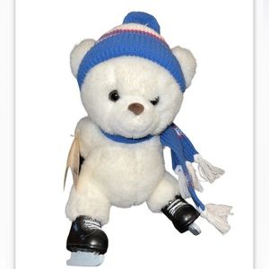 Prestige Toy White Blue Ice Skating Winter Hat Scarf Bear Vintage 1988 PTC Plush